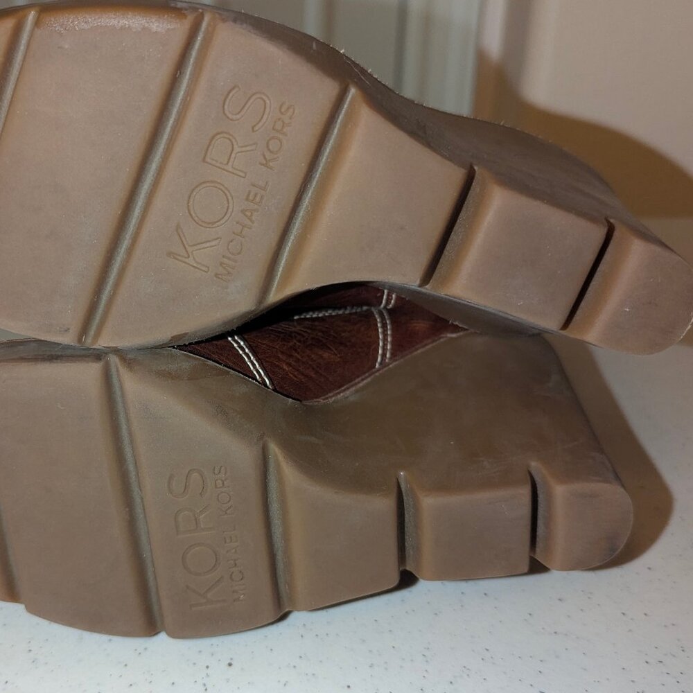 Michael Kors Vintage Leather Brown Wedge Pull On Boots Sz 7 - Picture 6 of 9
